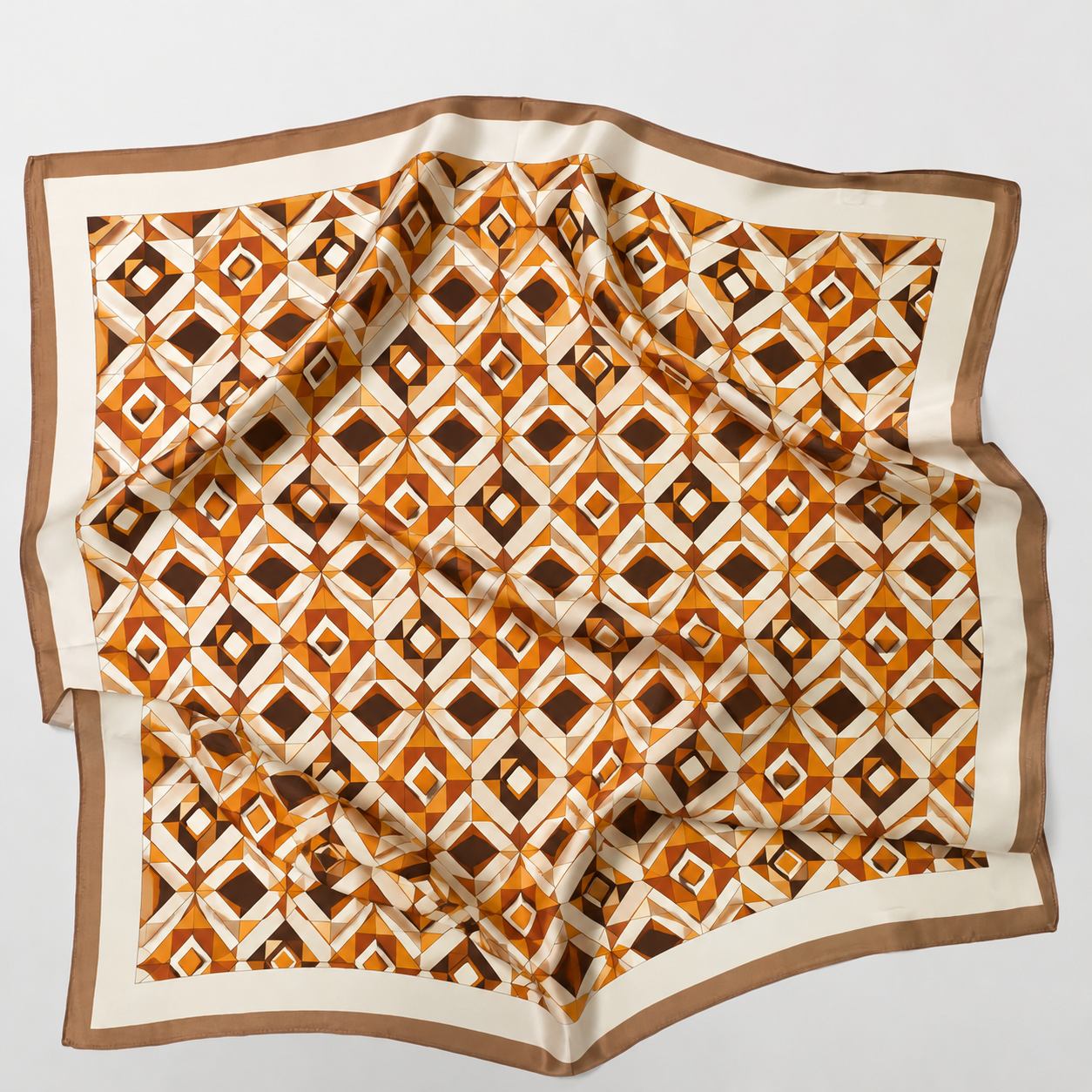 Silk scarf displayed flat with ivory base for digital print production review