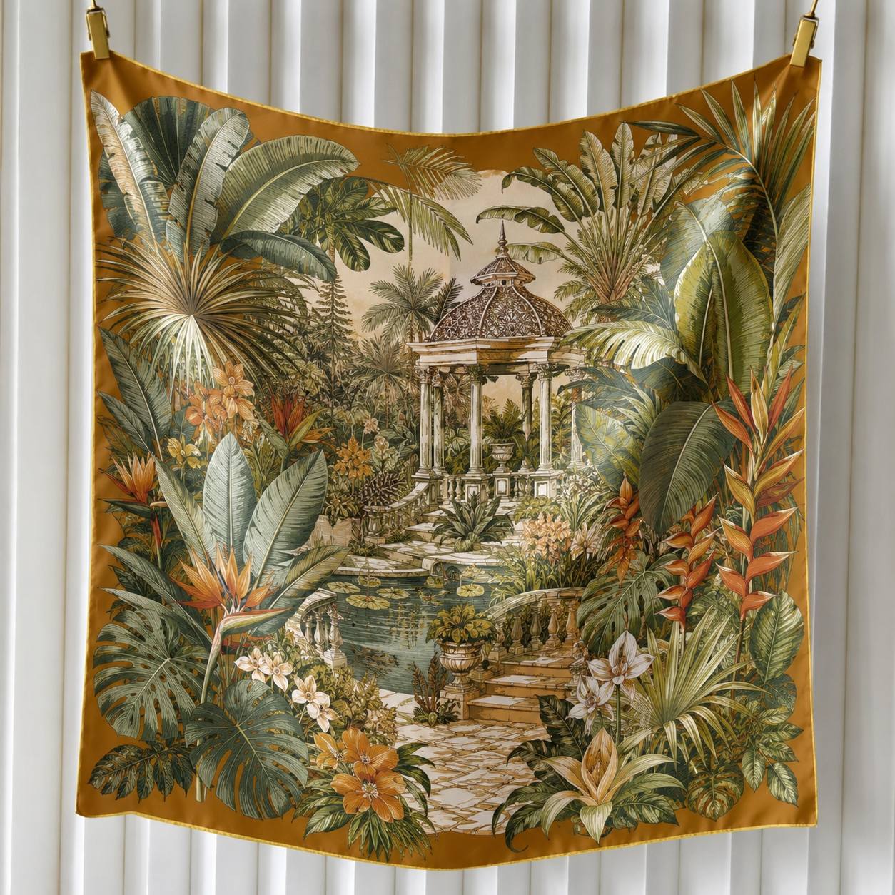 Floral silk scarf artwork example for modern digital printing and color approval