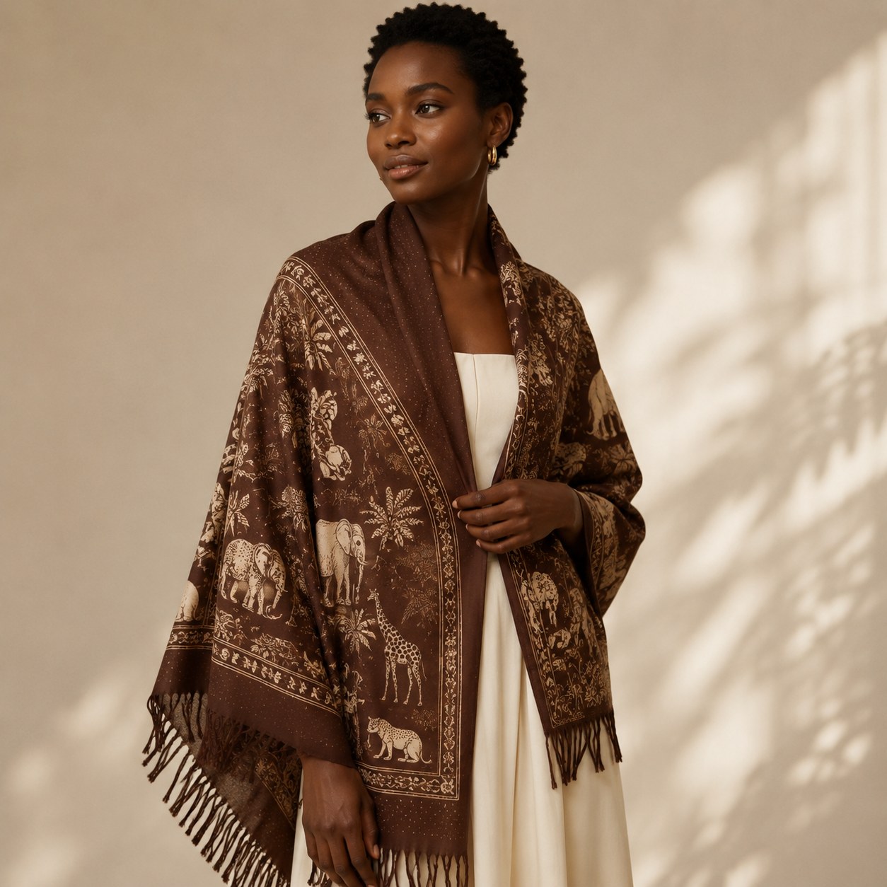 Custom printed silk shawl reference for luxury and resort collections
