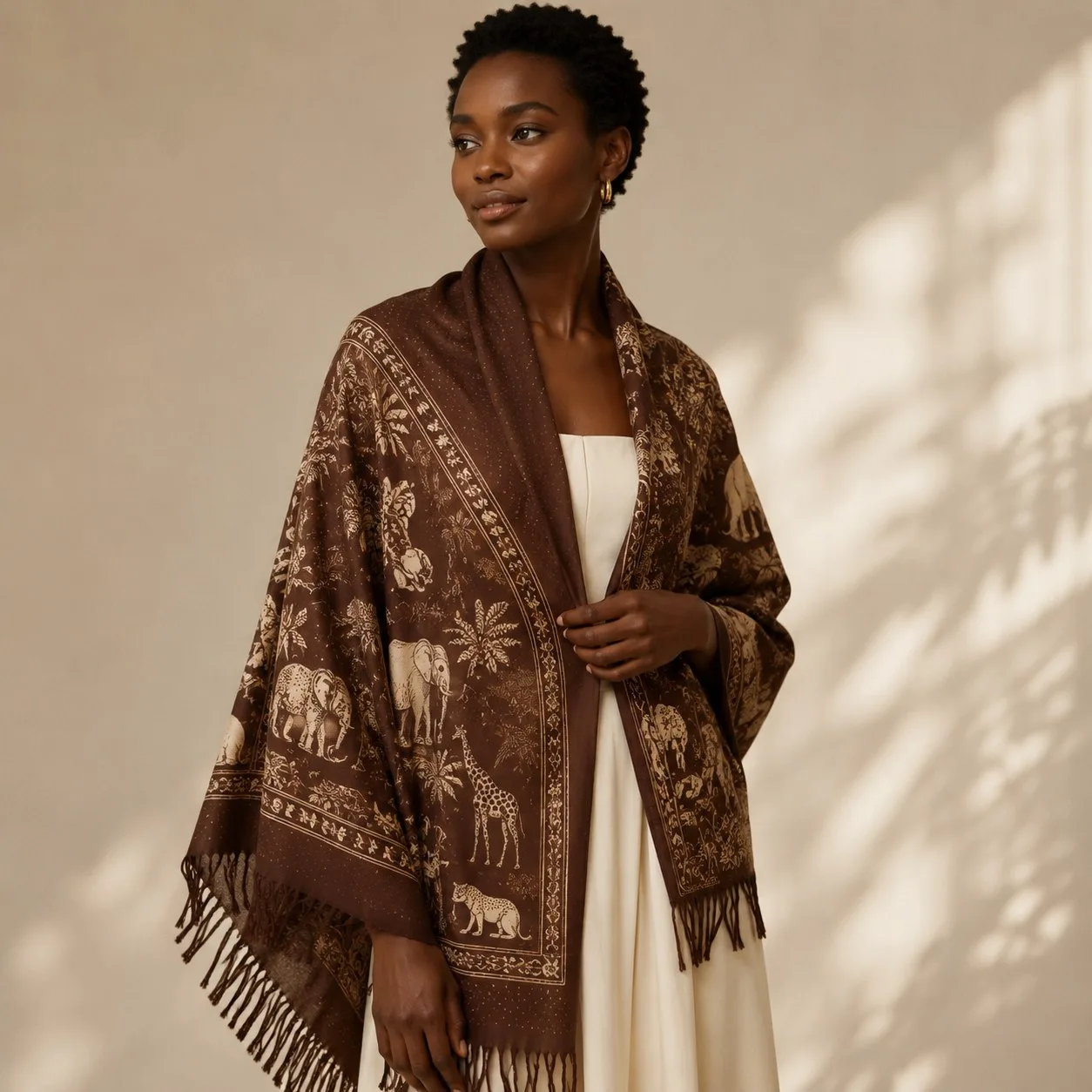 Custom printed silk shawl reference for luxury and resort collections