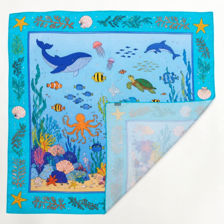 Conventional single-sided silk scarf printing with a lighter reverse side