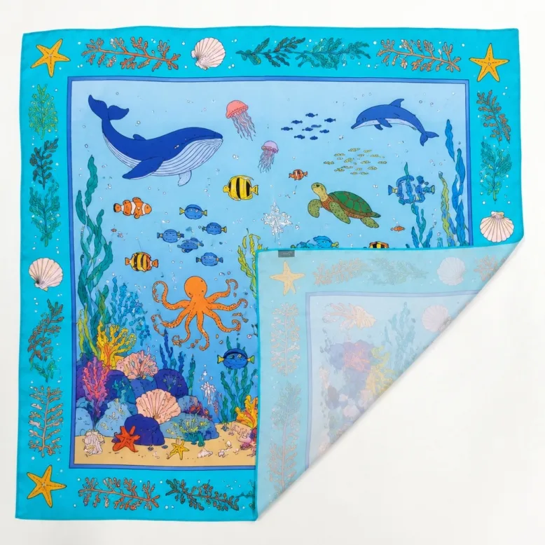 Conventional single-sided silk scarf printing with a lighter reverse side