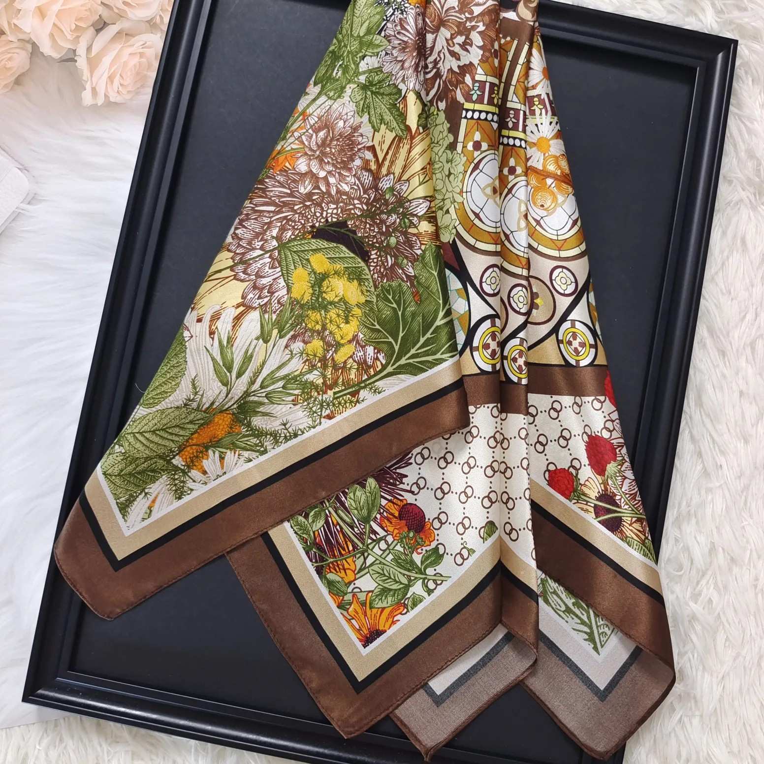 Luxury silk scarf styling reference for DOCSUN custom scarf development