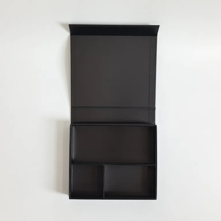 Flip-top black gift box with DOCSUN logo for custom silk accessories