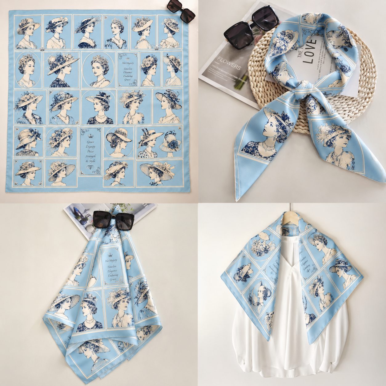 Blue and white custom printed silk scarf for luxury corporate gifting