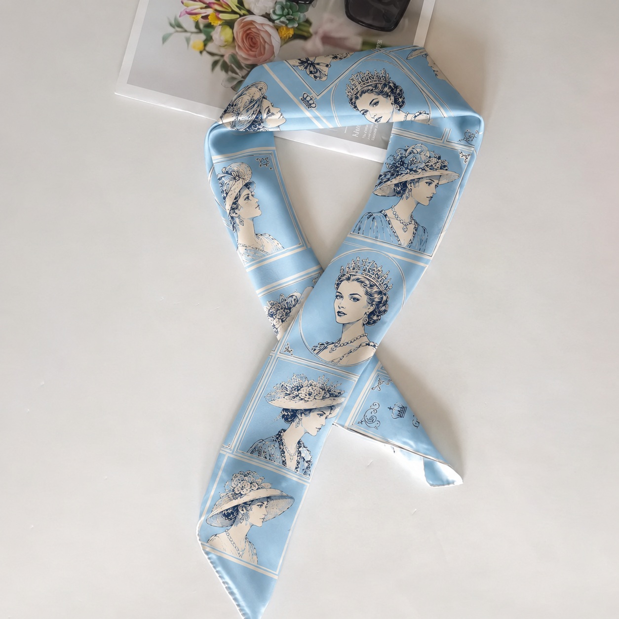 Vintage portrait silk scarf for branded gift collection