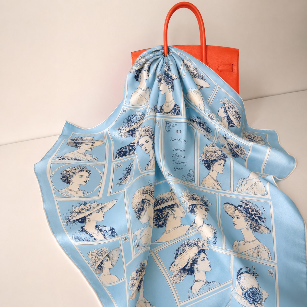 Custom printed silk scarves with vintage illustration artwork
