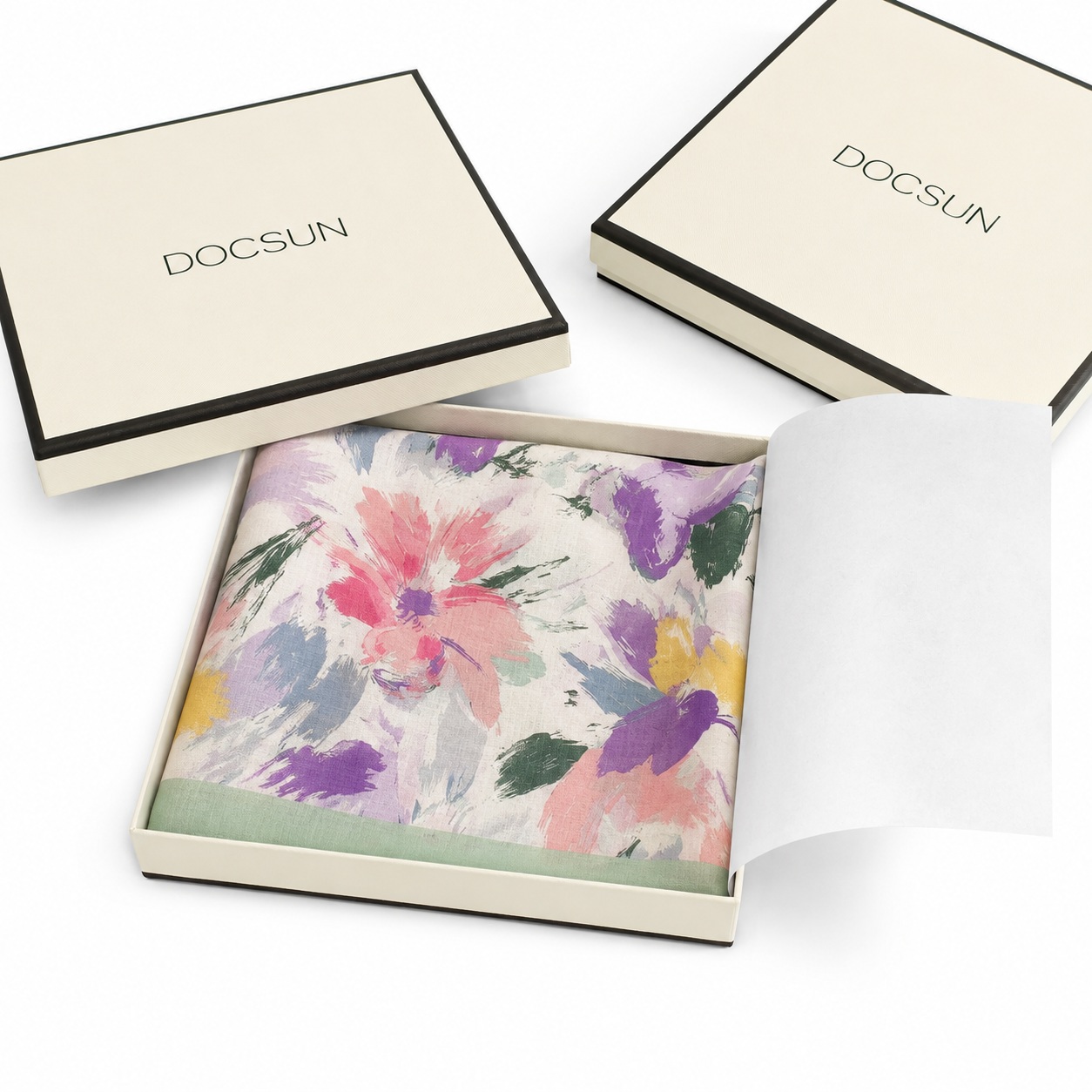 Custom cotton scarf presented in a private label gift box