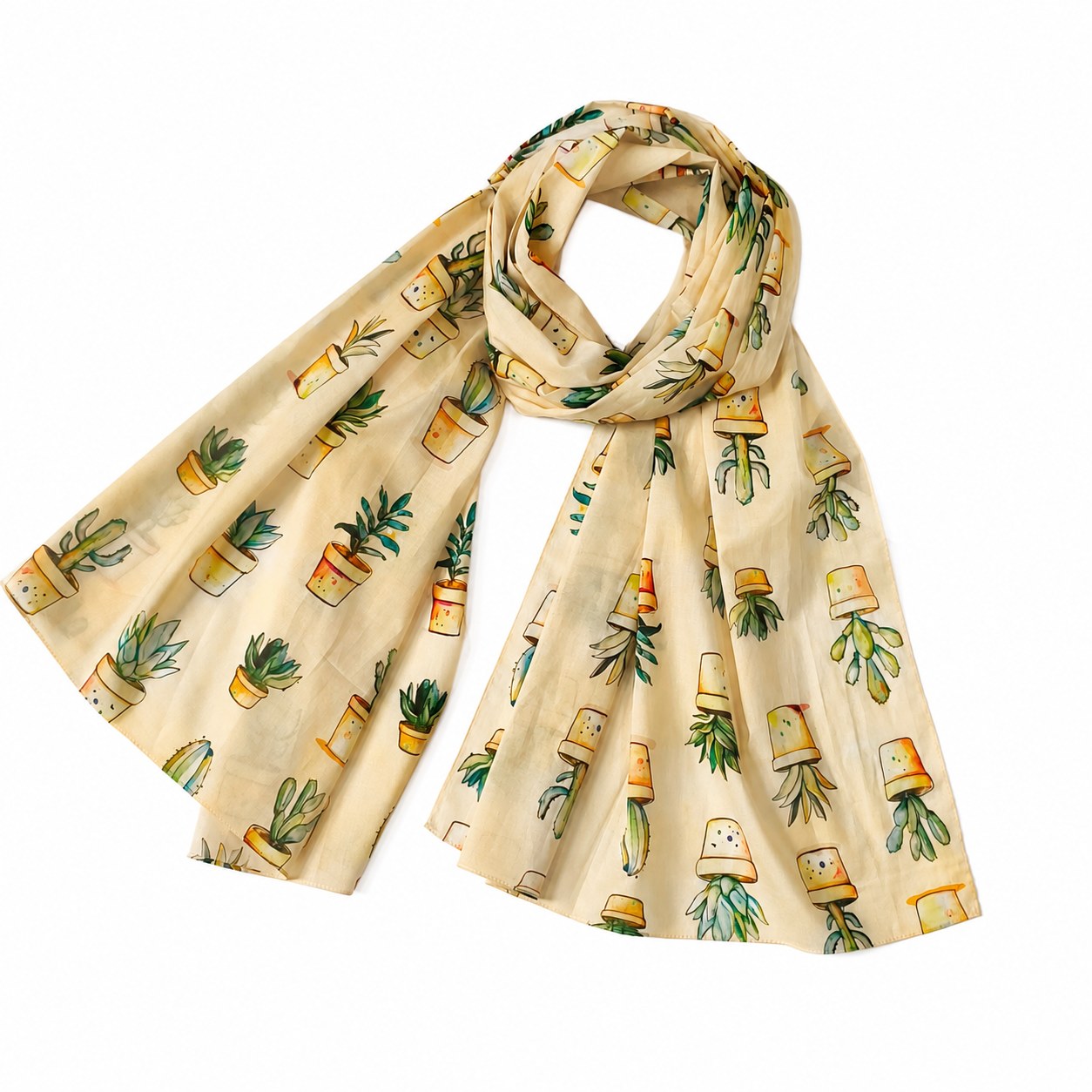 Printed pure cotton scarf shown in a flat lay
