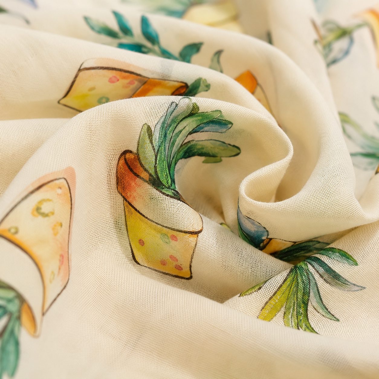 Close view of breathable pure cotton scarf fabric