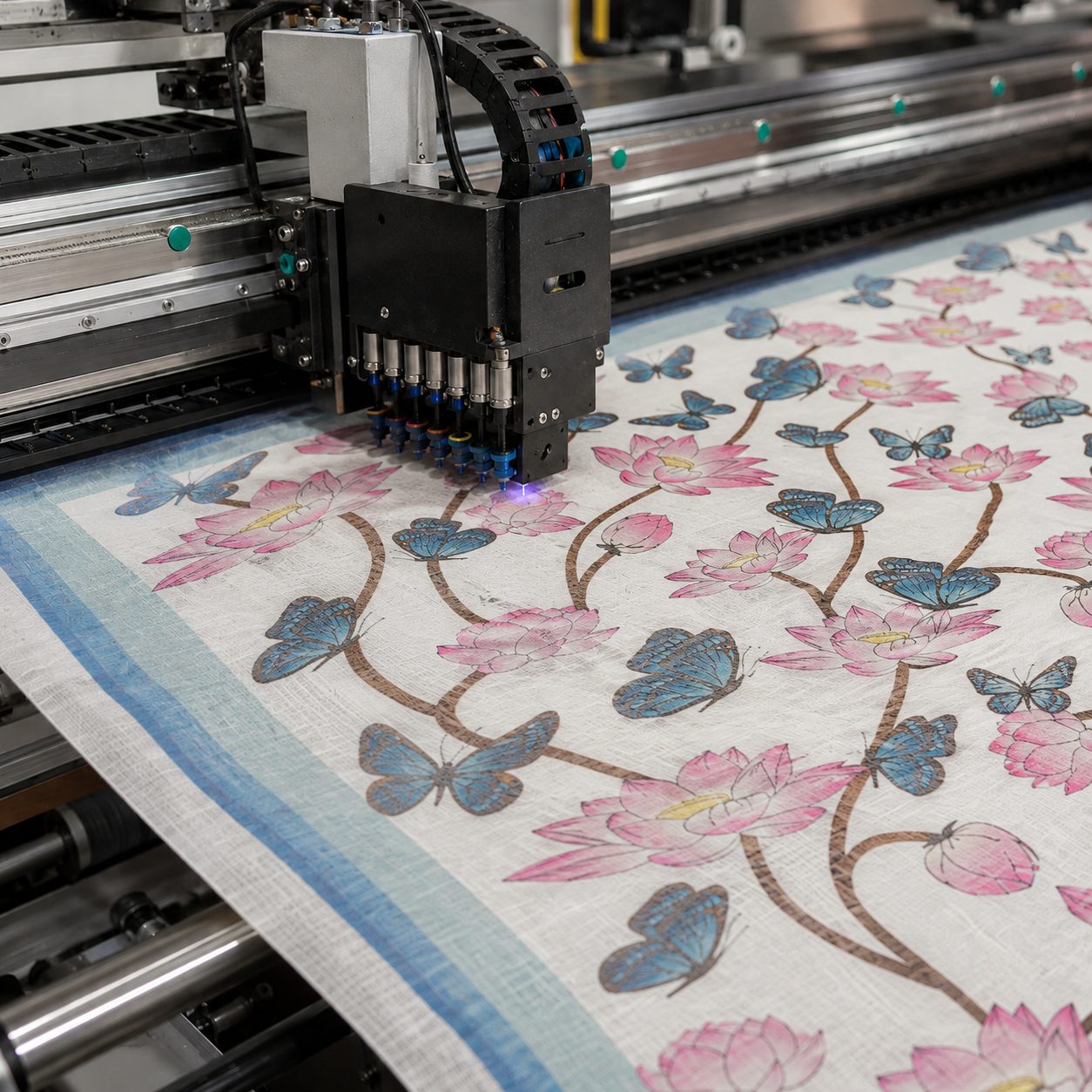 Reactive printing equipment for custom cotton scarves